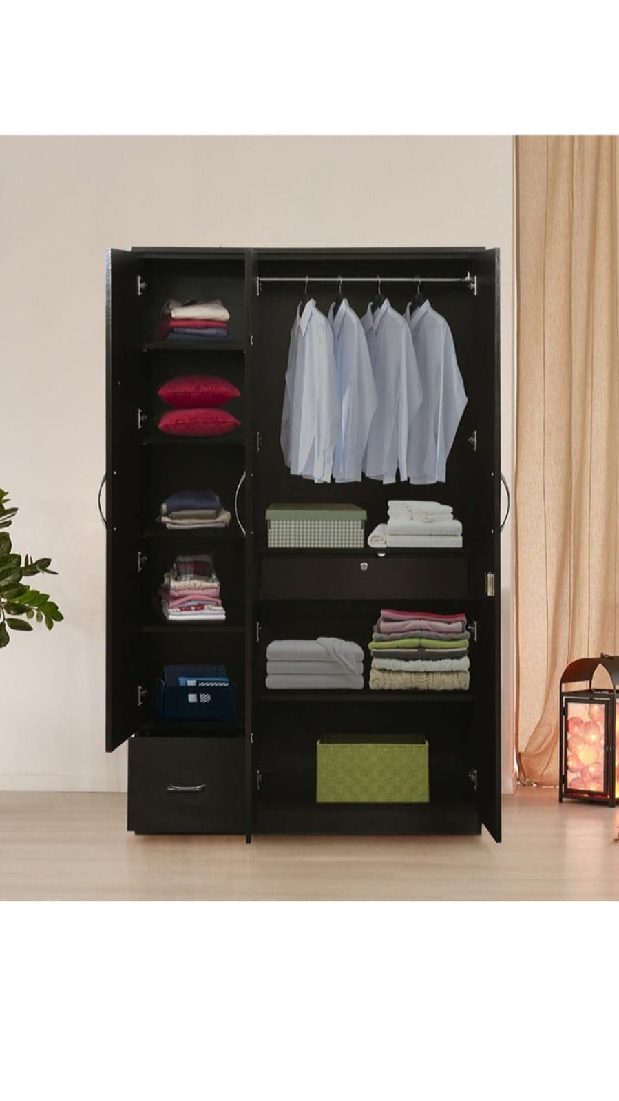 3 Door Wardrobe (wenge Finish with Drawer and Mirror)-image-40