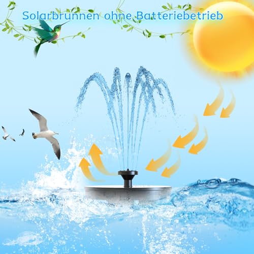 AMZtime Solarbrunnen für Draussen, Neuestes Upgrade Solar Springbrunnen für Außen,Teichpumpe Solar mit 6 Springbrunnenarten,Solar Gartenbrunnen für Wasserspiele, Gärten, Vogelbäder, Teiche
