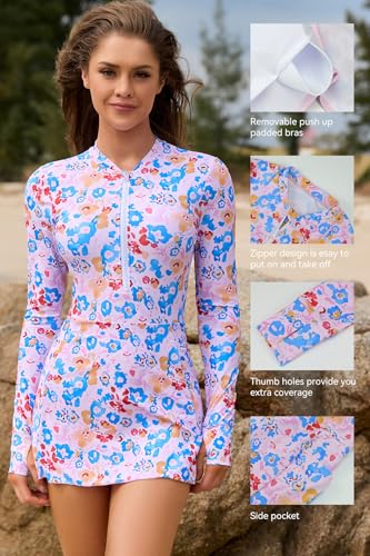 SHEKINI Women's Sun Protection Swimsuits Long Sleeve Zip Rash Guard UPF 50+ Bathing Suit Swimwear3