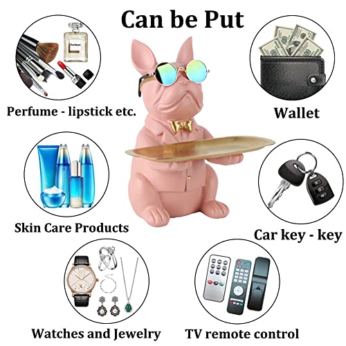 Image of Modern Resin Pink Bulldog Statue Piggy Bank Entrance Key Holder Candy Jewelry Earrings Suitable for Home Modern Art Decor Dining Table Office