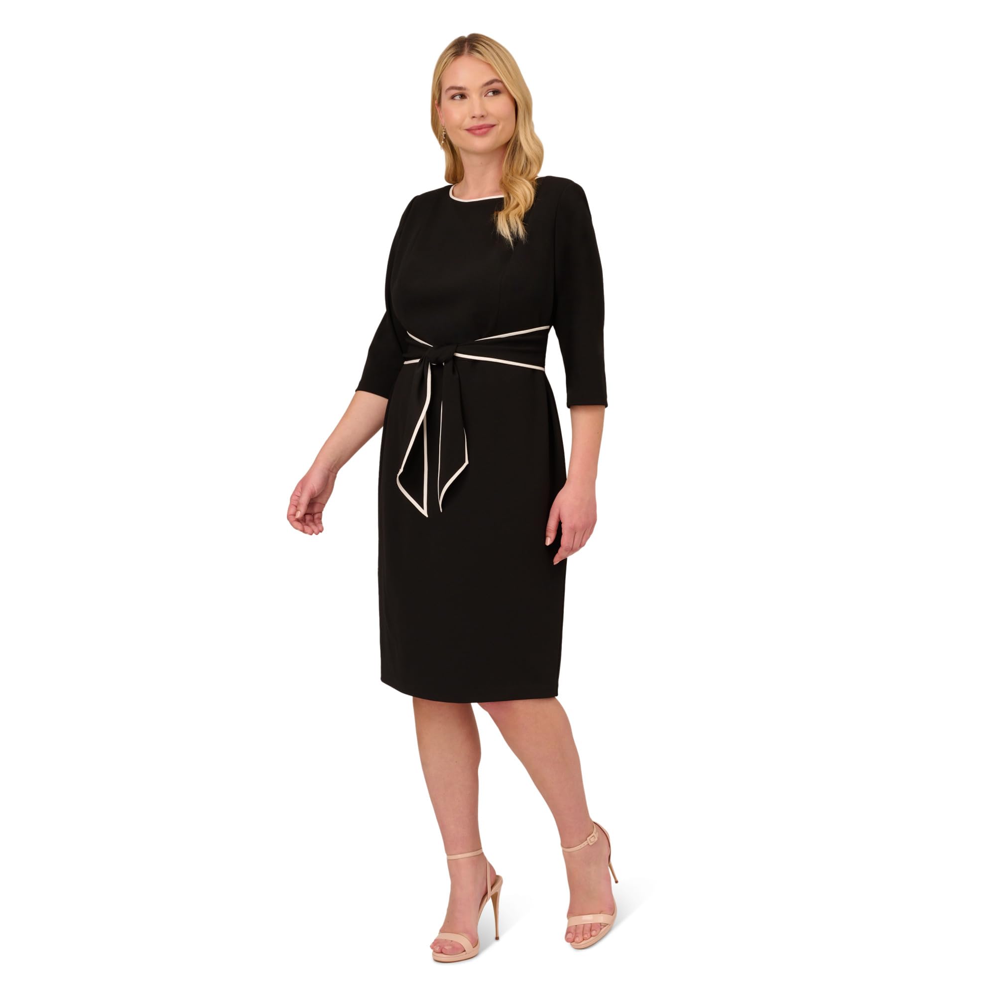 Adrianna Papell Womens Tipped Crepe Tie Dress
