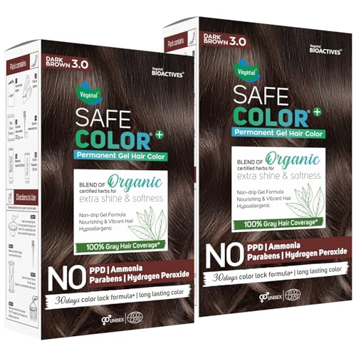 Image of Vegetal Safe Color Dark Brown 3.0, 70ml. (Pack of 2) Permanent Gel Hair Colour, Organic Herbs Blend, Chemical-Free, 100% Grey Coverage