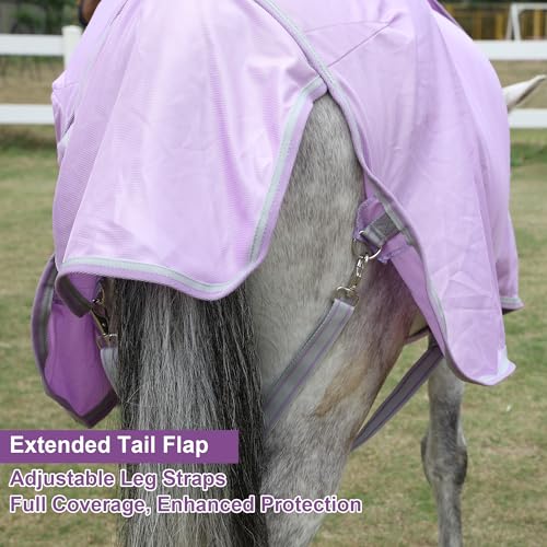 Image of LEAFOREST Miniature Pony Horse Fly Sheet - with Neck Cover & Belly Band Breathable Mesh UV Protection Summer Sheets for Mini Horses Foal Yearling Donkey Violet 52 inches