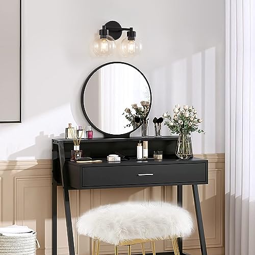 Image of Black Bathroom Light Fixtures, 2 Lights Bathroom Vanity Light with Clear Globe Glass Shades, Wall Sconce Lamp for Mirror, Bedroom, Living Room, Kitchen