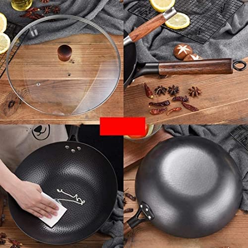 Wok de hierro fundido con tapa y mango de madera 12.5 pulg miniatura 6