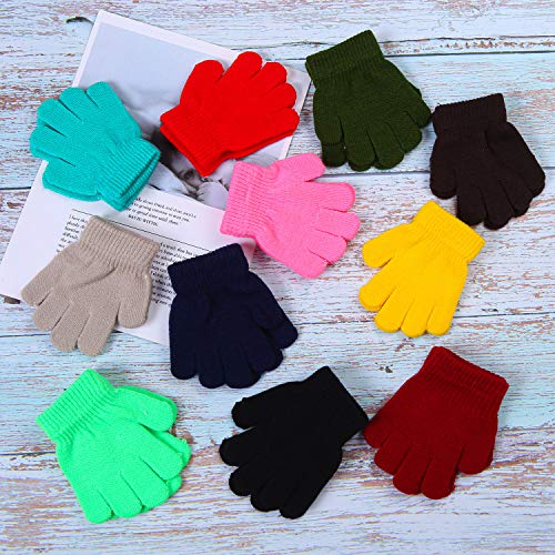 Cooraby 16 Pairs Winter Kids Warm Magic Gloves Full Fingers Stretchy Knitted Gloves For Boys Or Girls (Multicolor A, 6-11 Years) #TOP5