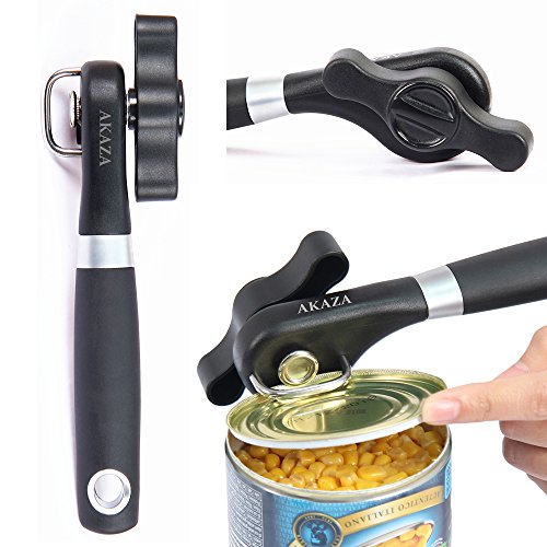 AKAZA Can Opener Smooth Edge Side Cut Safety Manual Heavy Duty Kitchen Tools, Black