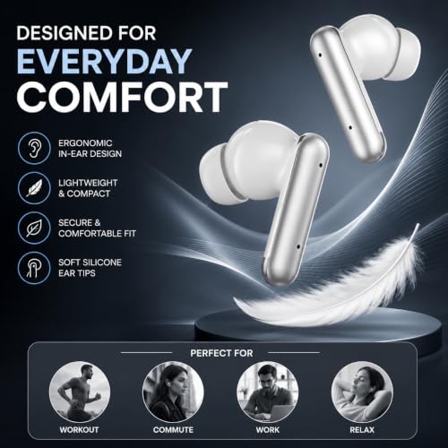 Image of Air Pro True Wireless Bluetooth Earbuds with 32H Playtime, Bluetooth 5.3, ENC HD Mic, Deep Bass, Type-C Fast Charging, Touch Control, Voice Assistant Support for Android & iOS - White
