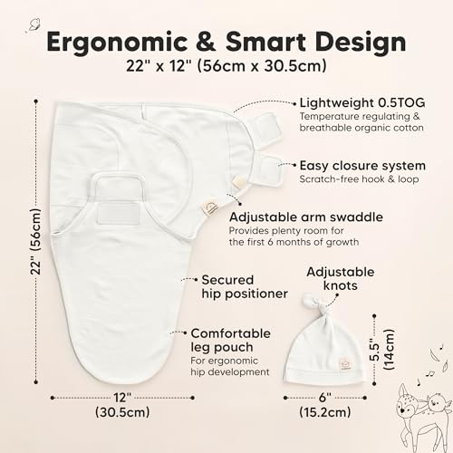 Image of 3pk Organic Swaddles for Newborns Girls, Boys & Hats (Soft White, 0-3M) | Soft Cotton Baby Sleep Sacks 0-3 Months, Breathable Baby Hats and Swaddles 0-3 Months, Newborn Essentials Must Haves