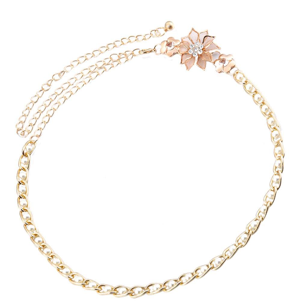 HEAVENGLOW Women Wedding Dress Flower Waist Chain Belt Rhinestone Waistband-image-18