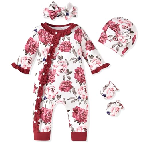 Image of Aalizzwell Baby Girls Romper Outfit Fall Winter Clothes with Accessories