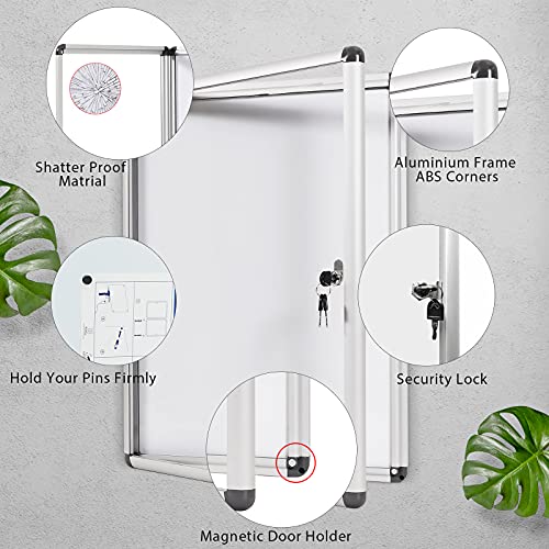 Swansea Enclosed Bulletin Board Magnetic Dry Erase Noticeboard Lockable Display Boards White With Aluminium Frame 26X20Inch(4Xa4) #TOP2