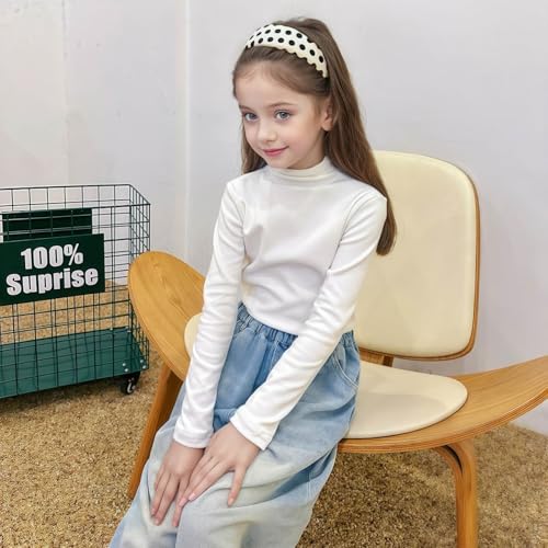 Image of Toddler Long Sleeve Shirt Girls White Turtleneck Thermal Tops Mock Neck Solid Tee Stretchy for Girls Boys Winter Wear