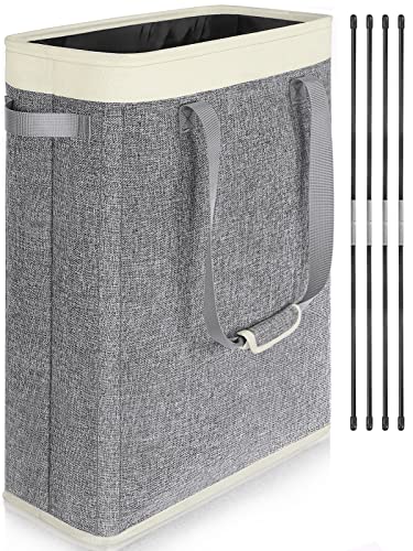 Image of PHESWISOM Narrow Laundry Basket with Padded Handles, Slim Laundry Hamper Foldable, Thin Small Clothes Hamper for College Dorm, Skinny Laundry Hamper for Small Space, Closet Bedroom, Bathroom Corner