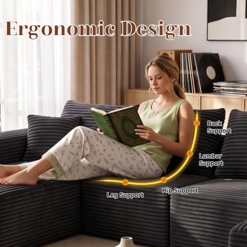 Image of 118 Inch Boneless U-Shaped Sectional Couch, Grey (Right Facing Chaise)