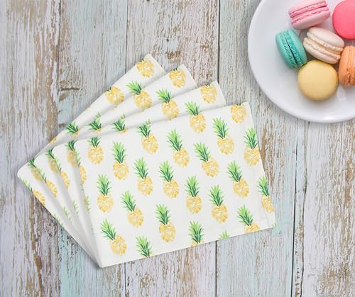 Image of Cotton Candy - Kitchen Towel Cotton, Hand Towels, Dish Towels, Wiping Cloths (Pack of 4) - Pineapple Print, Yellow