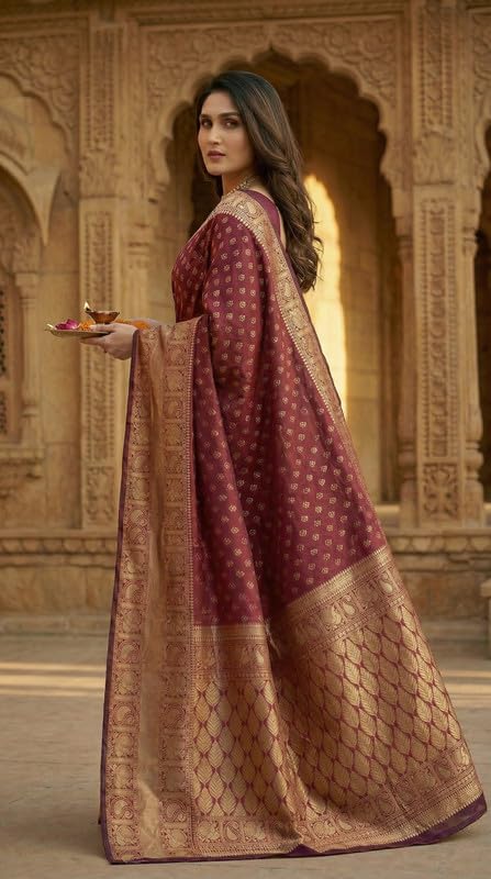 Image of C J Enterprise Women's Pure Soft Silk Saree With Blouse Piece For Wedding (Priya)