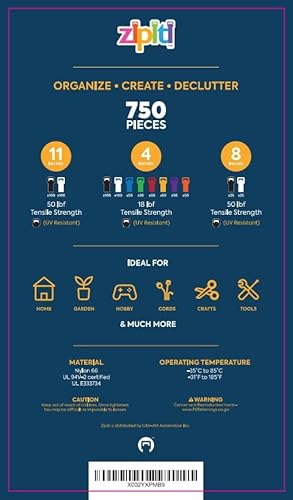 Zipiti 750 Pack Colored Zip Ties Cable Ties - Heavy Duty Multi-Purpose Nylon Cable Zip Tie - Assorted Lengths 4, 8, 11 -Self Locking Durable Cable Management Heavy Duty Tie Wraps For Home And Workshop #TOP7