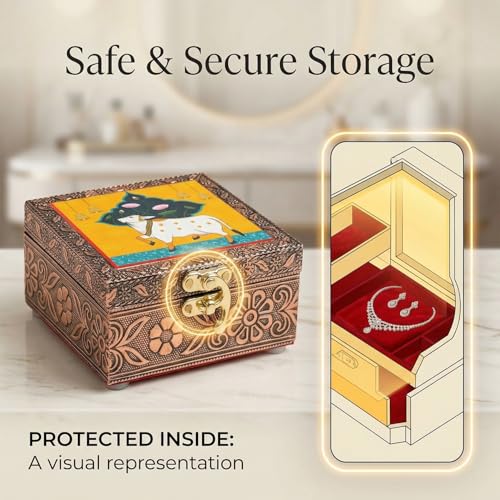 Image of Kamdhenu Wooden Jewellery Box | Handcrafted Decorative Storage Organizer | Traditional, Multipurpose Keepsake Box for Rings, Earrings & Small Accessories | Yellow, Pack of 2