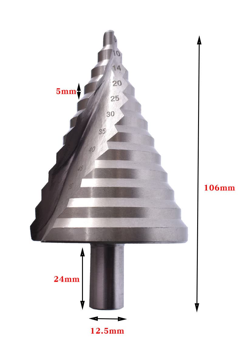 Wiertło stopniowe 6-60 mm, trzpień 12,5 mm/0,5”, wiertło spiralne HSS 4241 do drewna, plastiku, cienkich blach