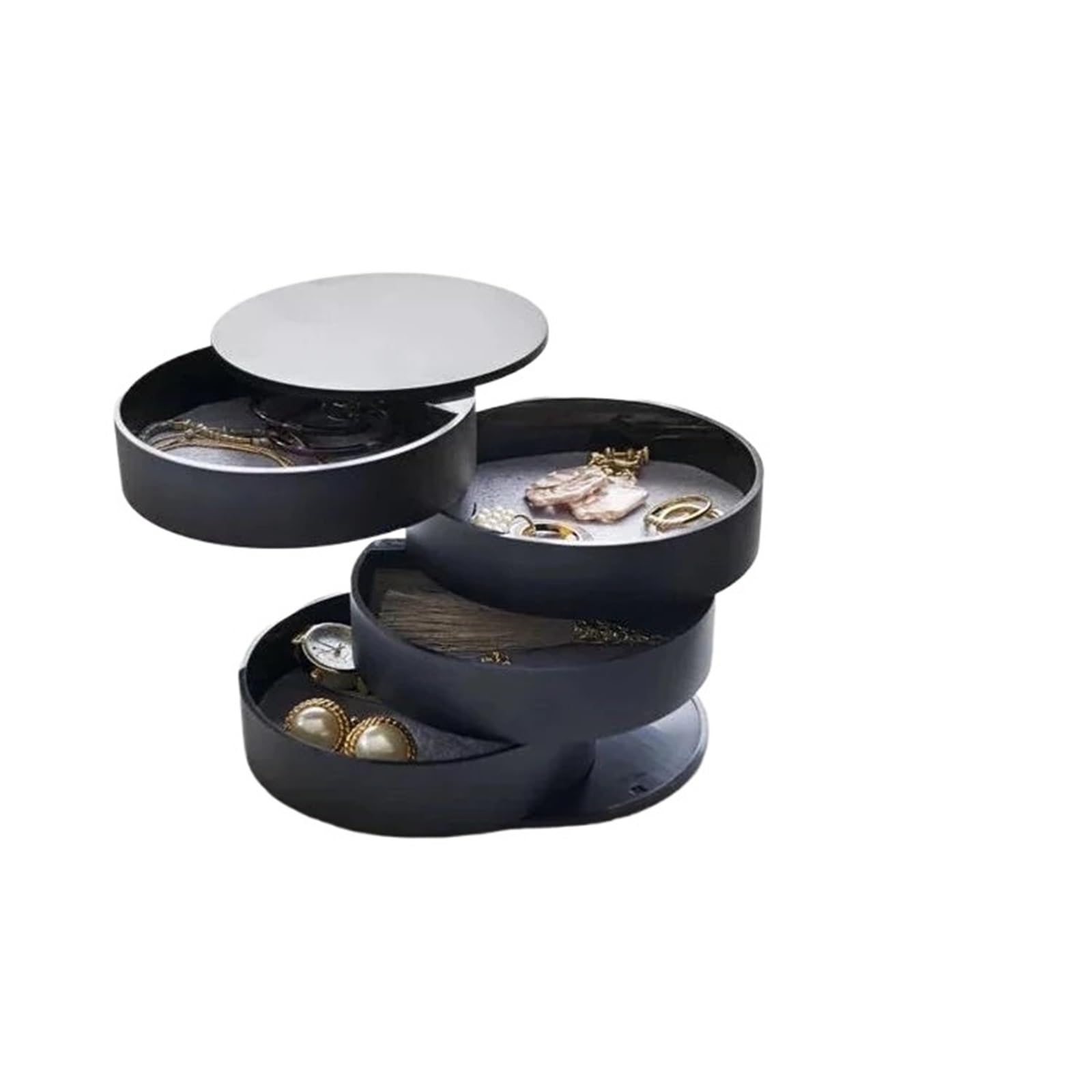 BAYNOPURIN Hair Tie Organizer Box Rotating Multi-layer Desktop Storage Box Hair Accessories Jewelry Makeup BoxNWith Lid Dustproof(1PC Black)