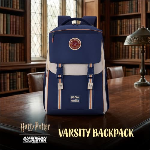 Image of Harry Potter x American Tourister Lifestyle Backpack | 33L School /Colleg Bag for Women and Men | 3 Compartments | AT Interchangeable Hogwarts House Badges | Rain Cover | Indigo Blue | 1 Year Warranty