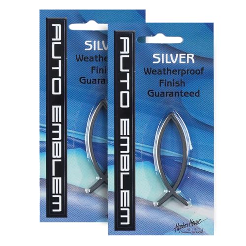 Image of Dicksons, Small Silver Chrome Christian Jesus Fish Symbol, for Car, Vehicle, Truck, Van, Super Adhesive, All Weather, Inspirational Bumper, Easy Peel and Stick Auto Emblem, 2 - Piece Pack