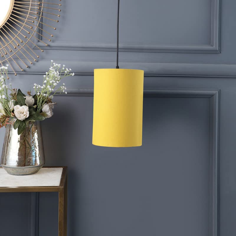 Image of Yellow Color, Classic Pendant Cylinder Lamp Shade, Decorative Light Lamp, Hanging Spotlight with Fixture (Beige), 40Watts, Black Canopy -: Pack of 1 (10 * 6 Inches)