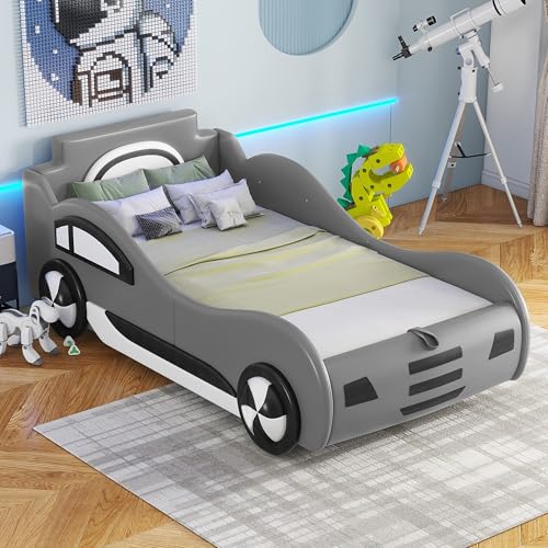 MYBOO Autobett Kinderbett 90x200, Bett mit Lattenrost und Unterbettstauraum, Kinder Spielbett Jugendbett Aufregendes Auto Kinderbett für kleine Rennfahrer Jungen und Mädchen, PU, Ohne Matratze, Grau MYBOO Autobett Kinderbett 90x200, Bett mit Lattenrost und Unterbettstauraum, Kinder Spielbett Jugendbett Aufregendes Auto Kinderbett für kleine Rennfahrer Jungen und Mädchen, PU, Ohne Matratze, Grau