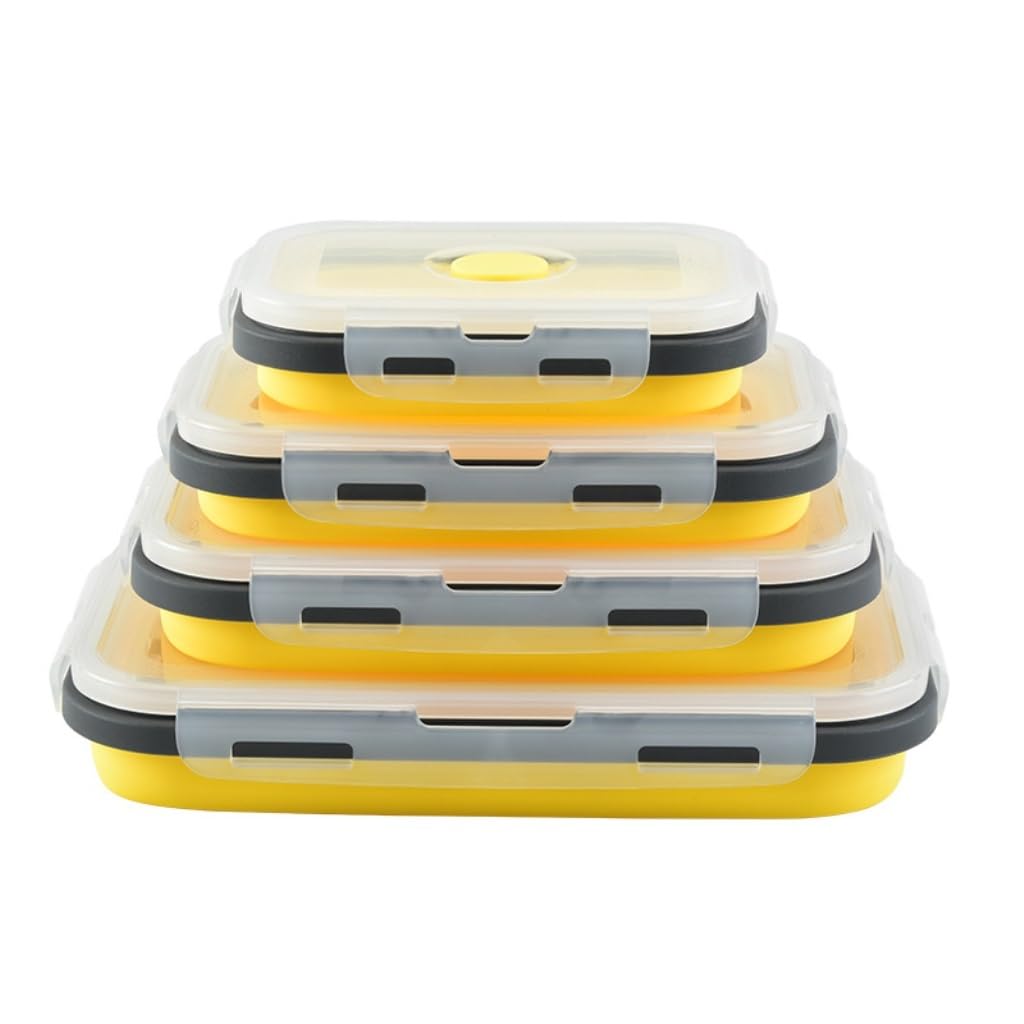 pojemnik na jedzenie Kwadratowe silikonowe pojemniki na owoce na zewnątrz Przenośne pudełko piknikowe Lodówka Wysuwany zestaw silikonowych pojemników na owoce i warzywa (Color : Amarillo, Size : F)