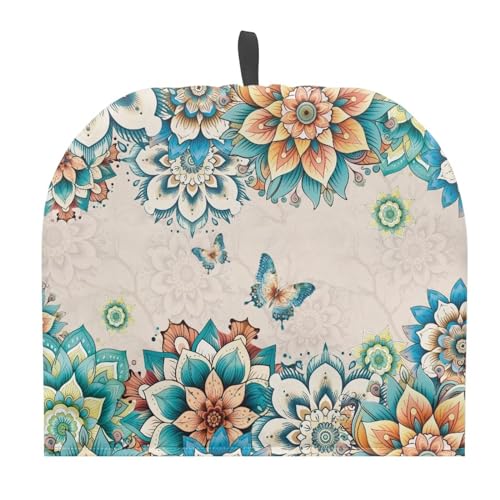 Image of Tea Cozy Tea Pot Cosy Insulating Thermal Tea Kettle Quilt Breakfast Warmer Thick Wadding Teapot Warmer for Teapot Decor Home Kitchen Decoration, Boho Flower Butterfly