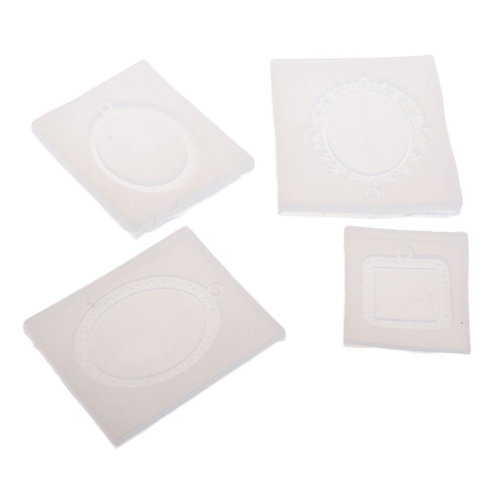 GlobalNiche® 4 Patterns Cabochon Cameo Setting Pendant Mold Oval Square Bezel Trays Silicone Mold Resin Jewelry Making Mould DIY Hand Craft Epoxy Resin Casting Molds Tool