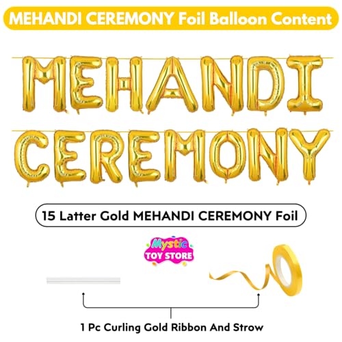 Image of Mehandi Ceremony Banner Gold for Wedding Home Boys Girls Men Women Foil Balloon Decoration Decor Celebration Golden