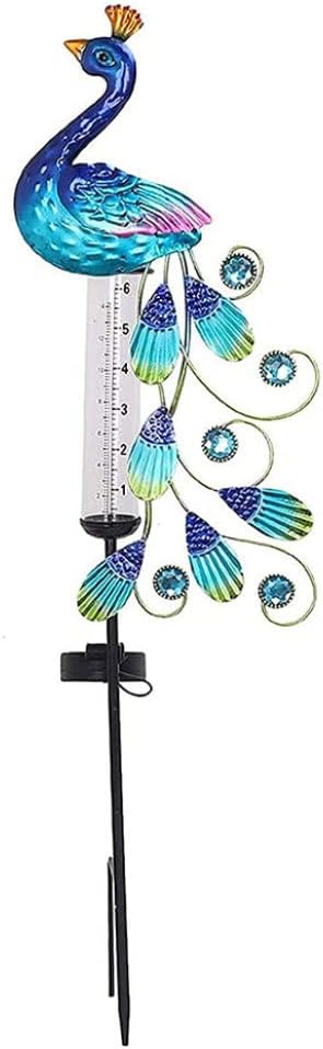 NIDONE Rain Gauge Light Solar Powered Metal Peacock Garden Stakes Waterproof Yard Decorations