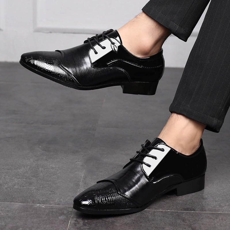 British Style Bright Upper Pointed Toe Men Leather Shoes Slip-On Breathable Business Shoes Fashion Wedding Dress Height Increase Oxford2