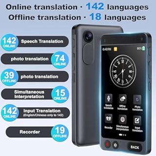 SCZND Traduttore Simultaneo Vocale, Traduttore Vocale Istantaneo Multilingue con 142 Lingue Online/19 Offline | Italiano Offline, Traduzione di Foto 5 Megapixel Supporta WiFi/Hotspot, 2000 mAh Standby