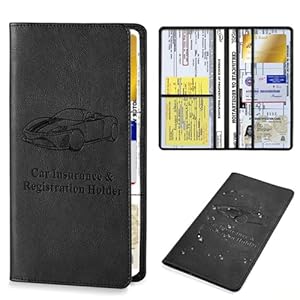 Weduspaty Car Registration and Insurance Card Holder, Waterproof Car Document Holder 9.5×5.1” PU Auto Insurance Coverage Sleek Car Insurance Cover for Cards, License Documents Black