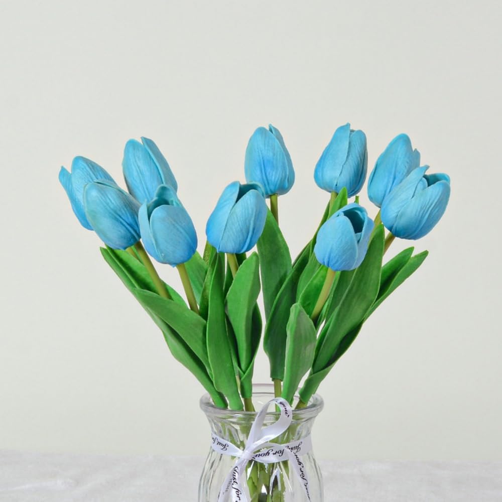 Tulipes artificielles bleu ciel durables en latex pour remplacer les fleurs flétries