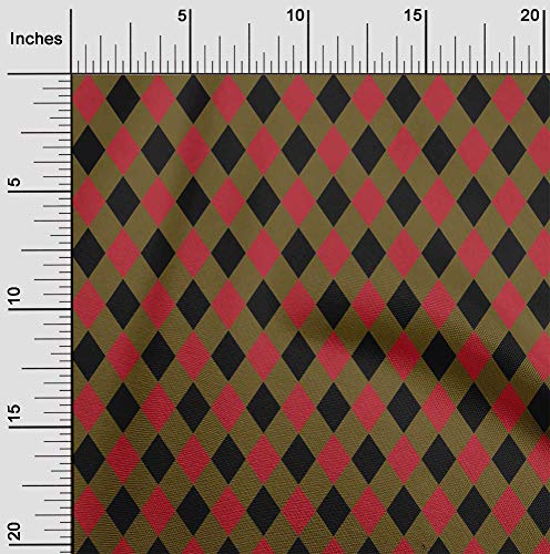 oneOone Cotton Poplin Dark Olive Green Fabric Argyle Check DIY Clothing Quilting Fabric Print Fabric By Yard 56 Inch Wide