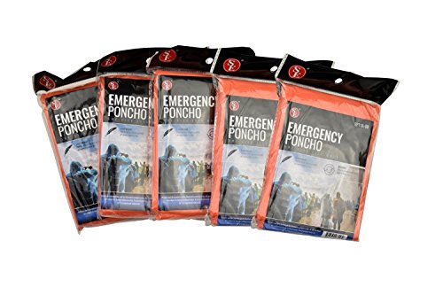 SE Transparent Orange Emergency Poncho with Full Sleeves and Adjustable Hood (Pack of 5) - EP11A-OR5