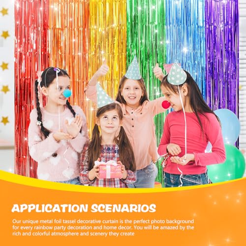 Image of Rainbow Foil Fringe Curtains 2-Piece Rainbow Party Decoration Glitter Hanging Streamers for Disco Carnival Events Metal Tassel Holiday Party Photo Booth 3.3x6.6 Feet