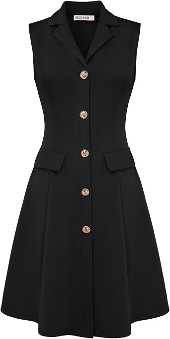 GRACE KARIN Womens Sleeveless Button Down Work Professional Dresses