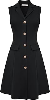 Work Dresses for Women 2026 Sleeveless Button Business Midi Dress Notch Lapel V Neck Formal Office A Line Dresses