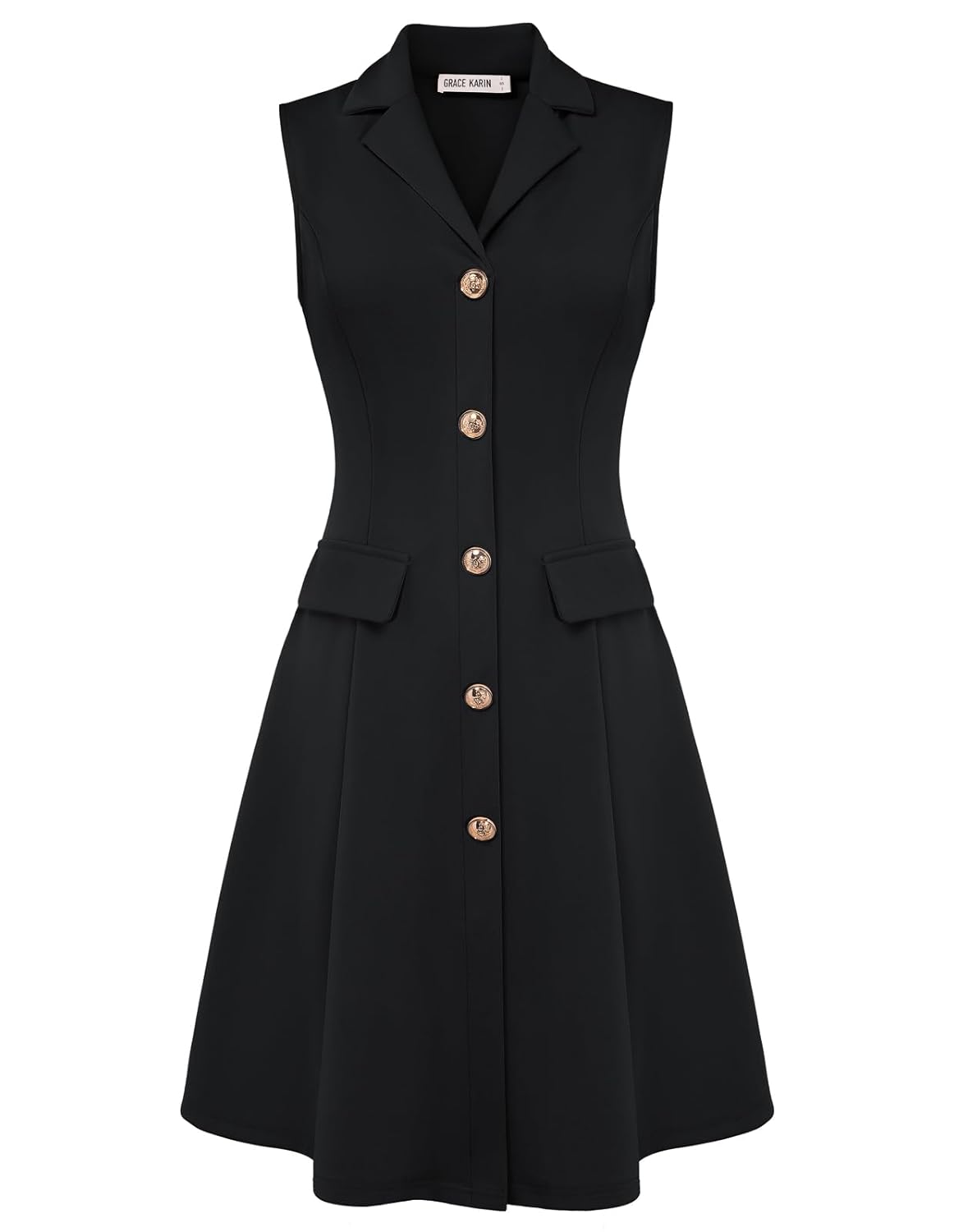 GRACE KARIN Work Dresses for Women 2026 Sleeveless Button Business Midi Dress Notch Lapel V Neck Formal Office