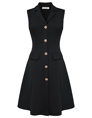 GRACE KARIN Work Dresses for Women 2026 Sleeveless Button Business Midi Dress Notch Lapel V Neck Formal Office