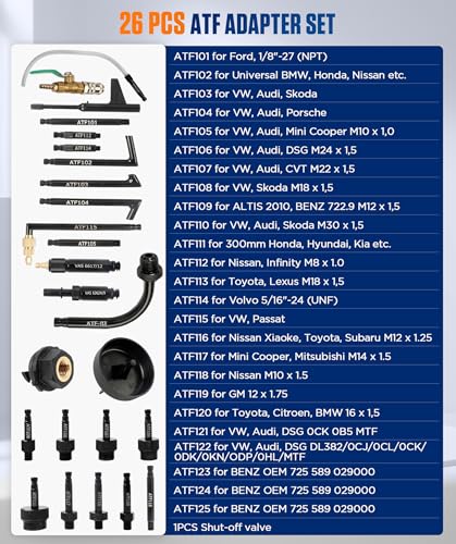 8L Transmission Fluid Pump and 26PCS Automatic Transmission Fluid ATF Filler Adapters | Refill System Dispenser Extractor, Manual ATF Filler System Set