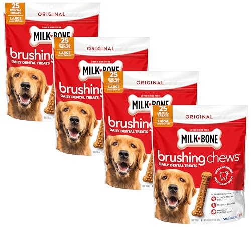 Image of Milk-Bone Brushing Chews Original Chicken Flavor Daily Dental Dog Treats, Large, 33.7 Oz. Bag (Pack of 4)