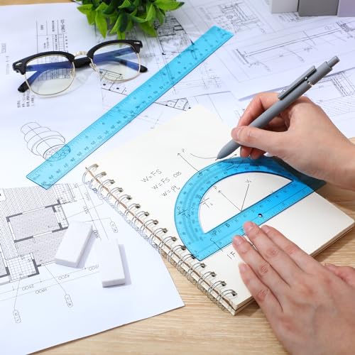 zonon 2 pack 123939 plastic ruler and 63939 plastic protractor set clear ruler protractor set math geometry supplies for school classroom home office drawingblue