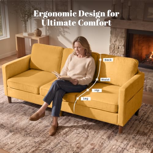 Image of 80 inch Chenille Sofa Mid Century Modern 3 Seater Couch for Living Room Office