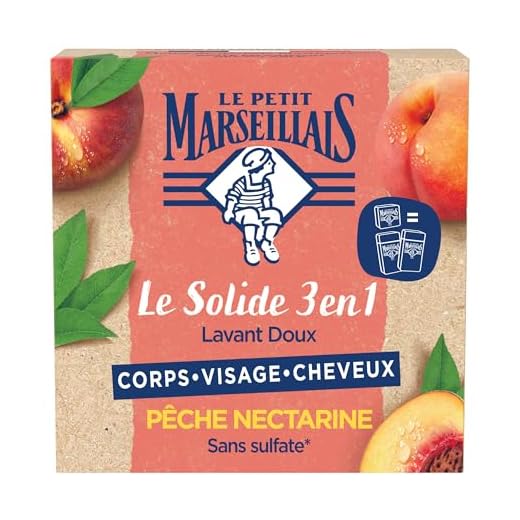Le Petit Marseillais - Le Solide 3 en 1 Lavant Doux Pêche Nectarine – Savon solide pour le corps, le visage et les cheveux – Savon sans sulfate équivalent à 2 flacons de gel douche